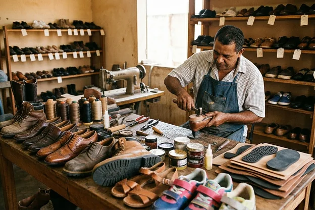 Diversos modelos de sapatos expostos em Araguaína.